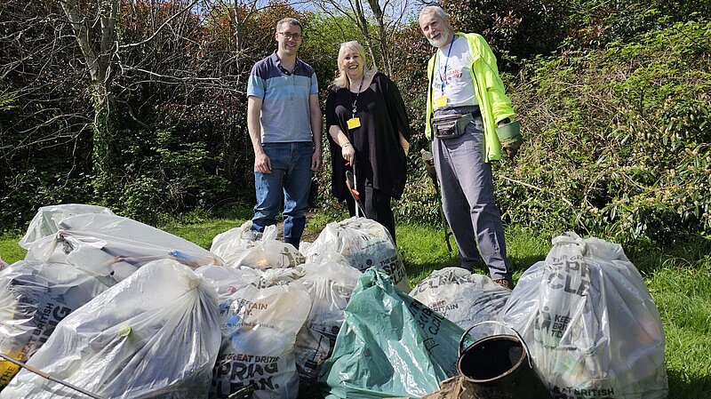 Bushey Councils at litter pick with bags of rubbish