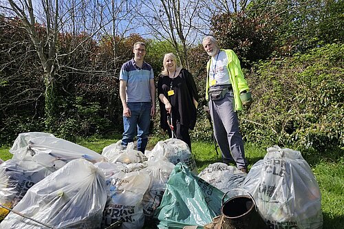 Bushey Councils at litter pick with bags of rubbish